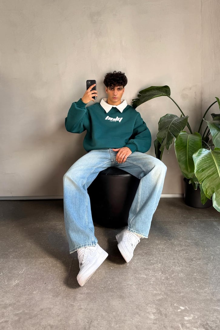 Holy Baskılı Polo Yaka Sweatshirt