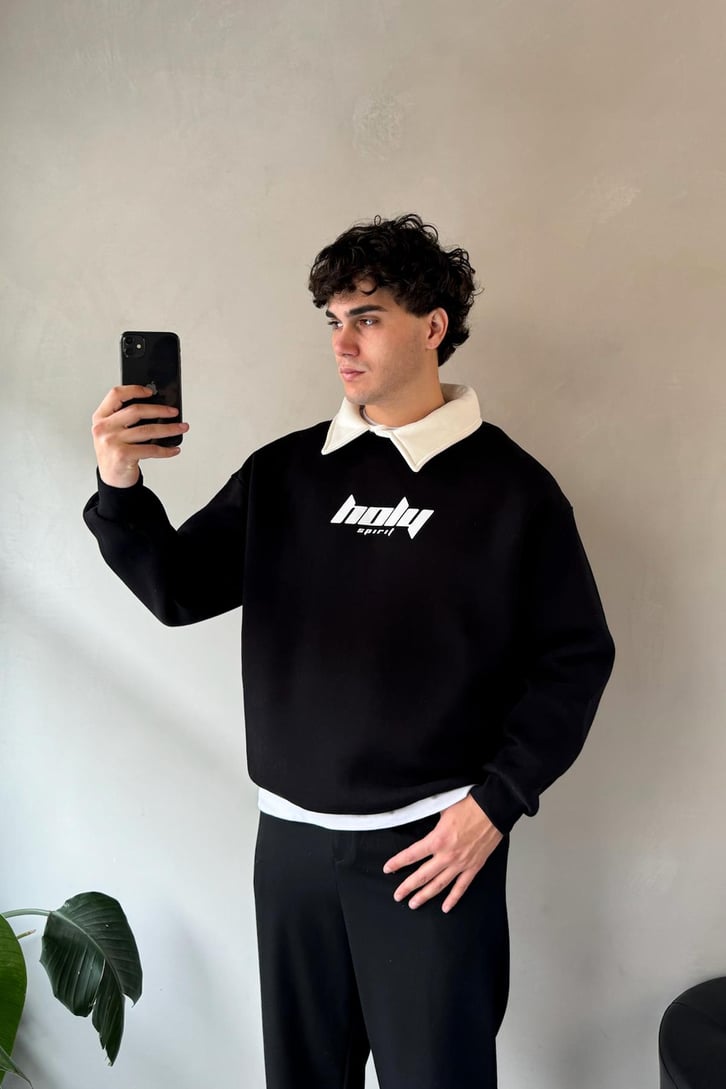 Holy Baskılı Polo Yaka Sweatshirt