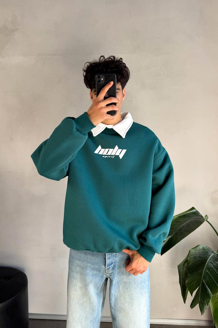Holy Baskılı Polo Yaka Sweatshirt