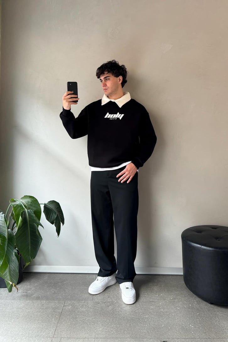 Holy Baskılı Polo Yaka Sweatshirt