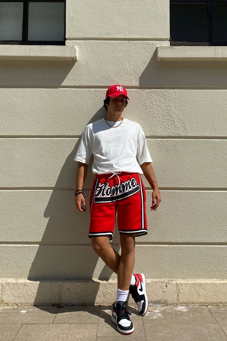 Homme Baskılı Kırmızı Outfit Şort
