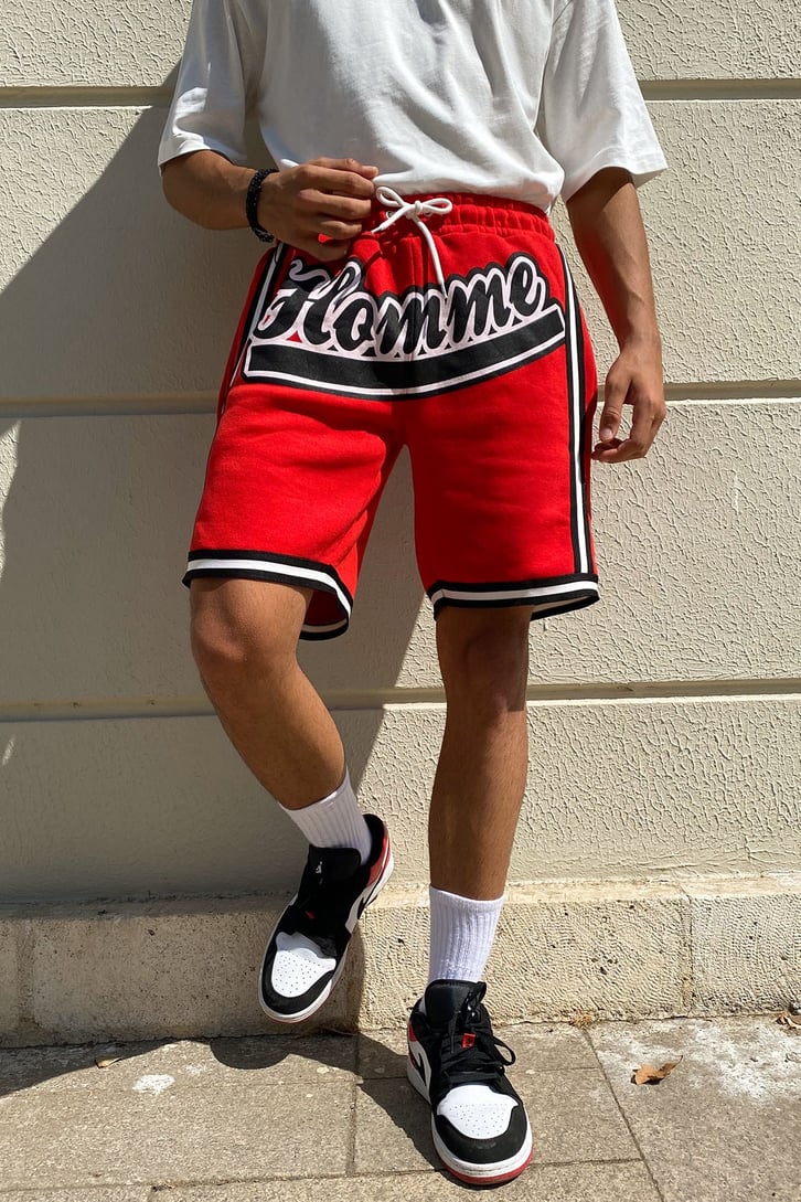 Homme Baskılı Kırmızı Outfit Şort