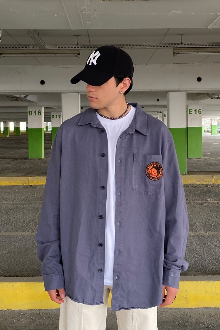 HOMME BASKILI OVERSIZE GÖMLEK
