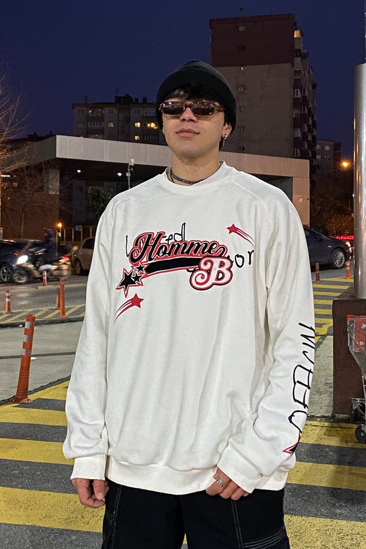 HOMME Nakış dDetay Oversize Premium Sweatshirt