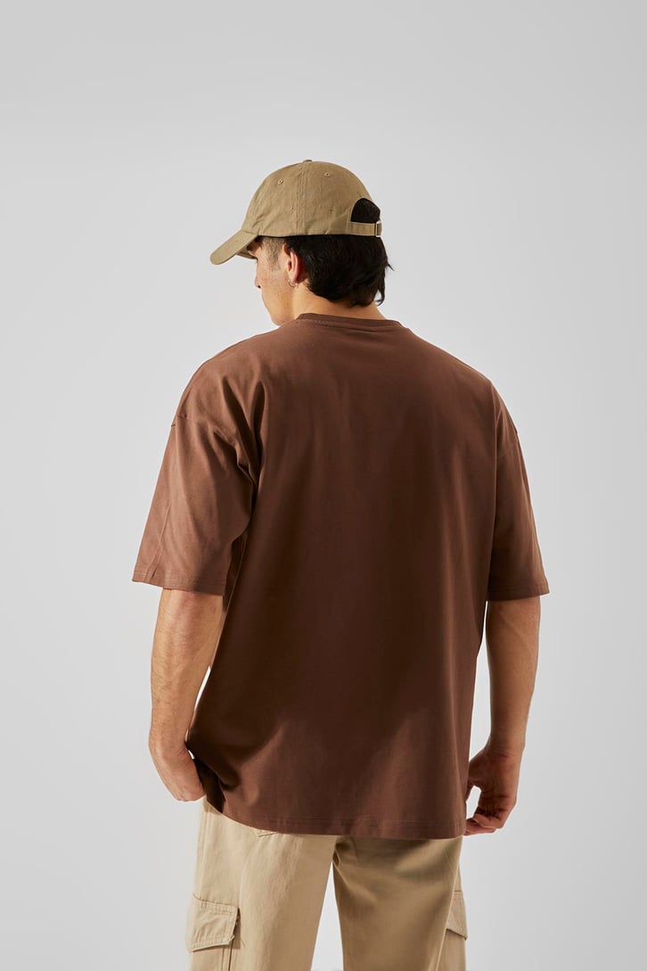 Homme Nakış Detaylı Kahverengi Oversize Tişört