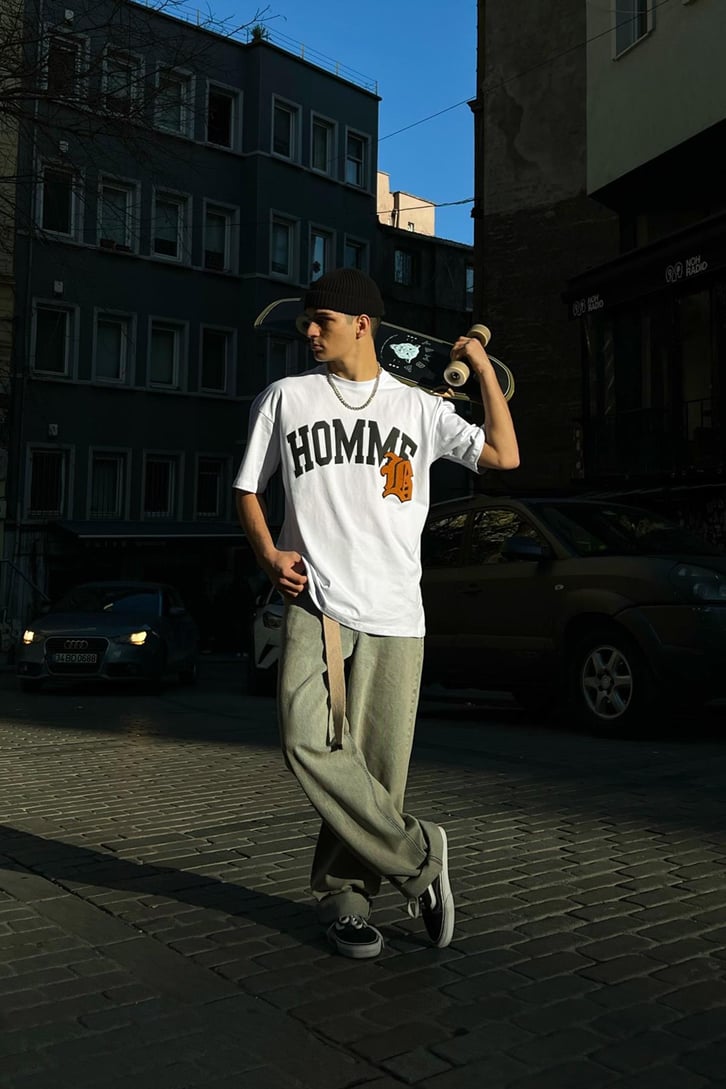 Homme Nakış Detaylı Oversize Tshirt
