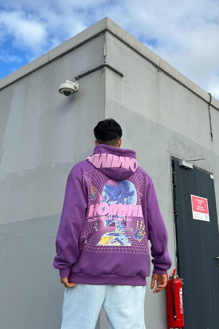 Homme Sırt Baskılı Zipper Mor Sweatshirt