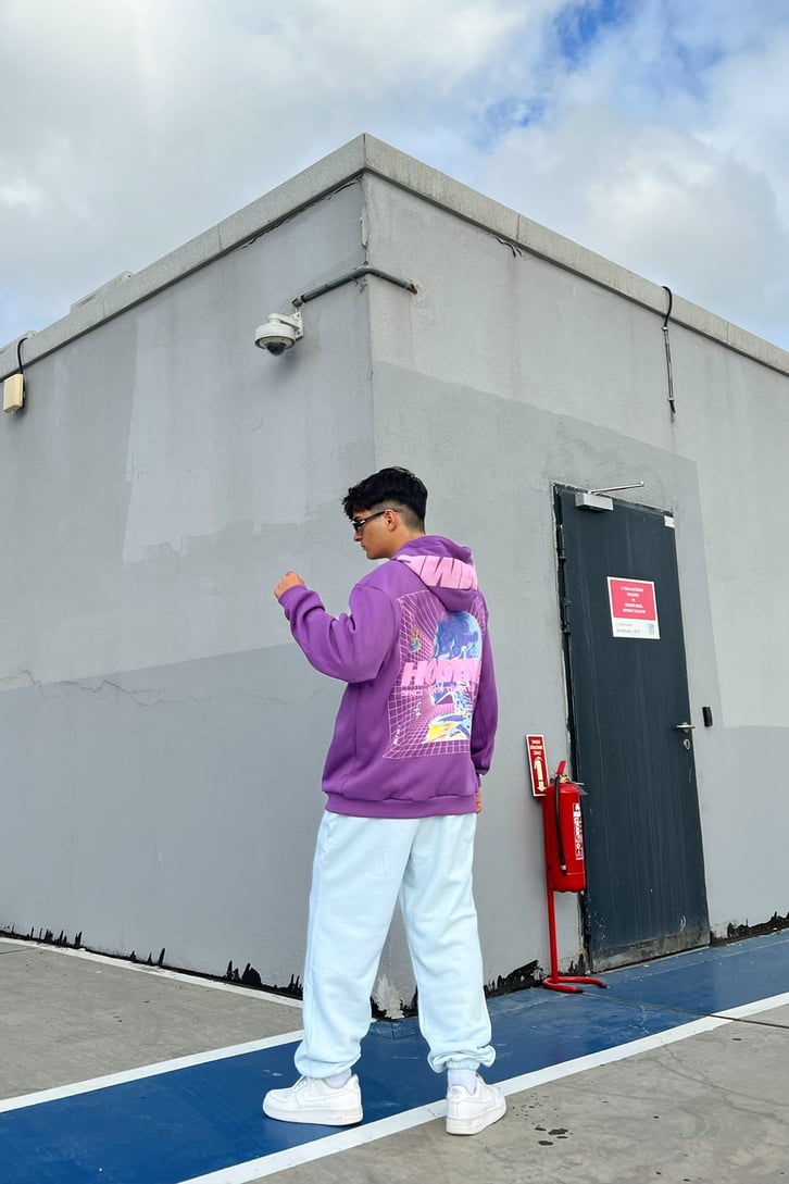 Homme Sırt Baskılı Zipper Mor Sweatshirt