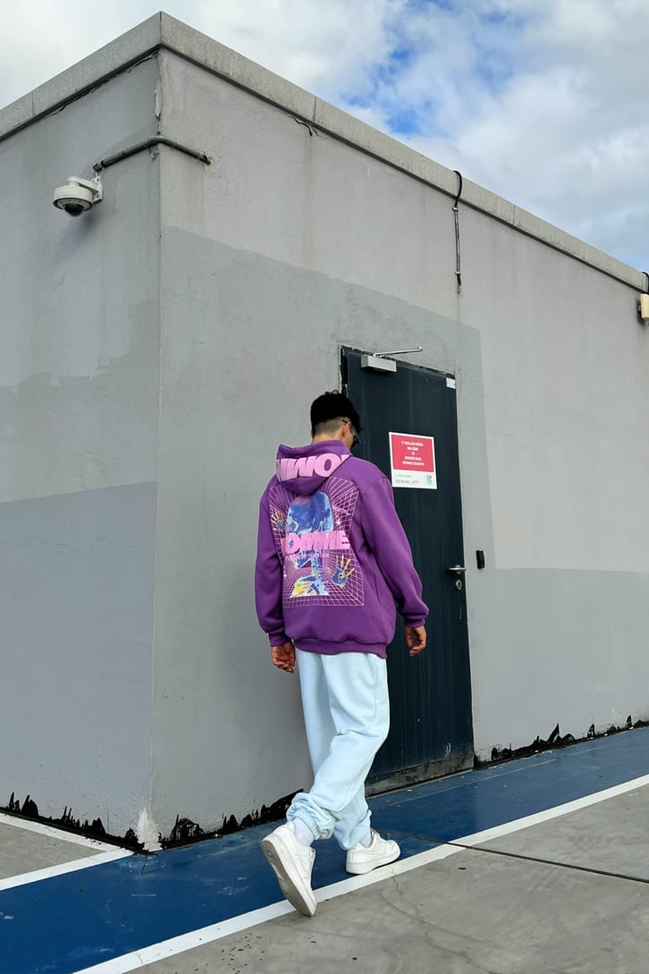Homme Sırt Baskılı Zipper Mor Sweatshirt