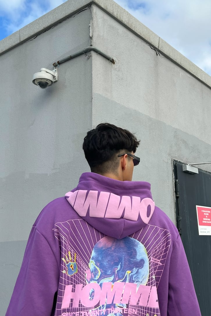 Homme Sırt Baskılı Zipper Mor Sweatshirt