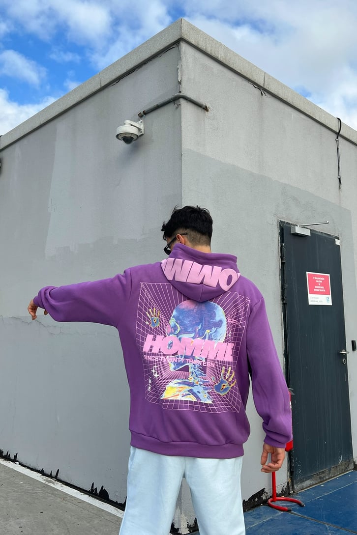 Homme Sırt Baskılı Zipper Mor Sweatshirt