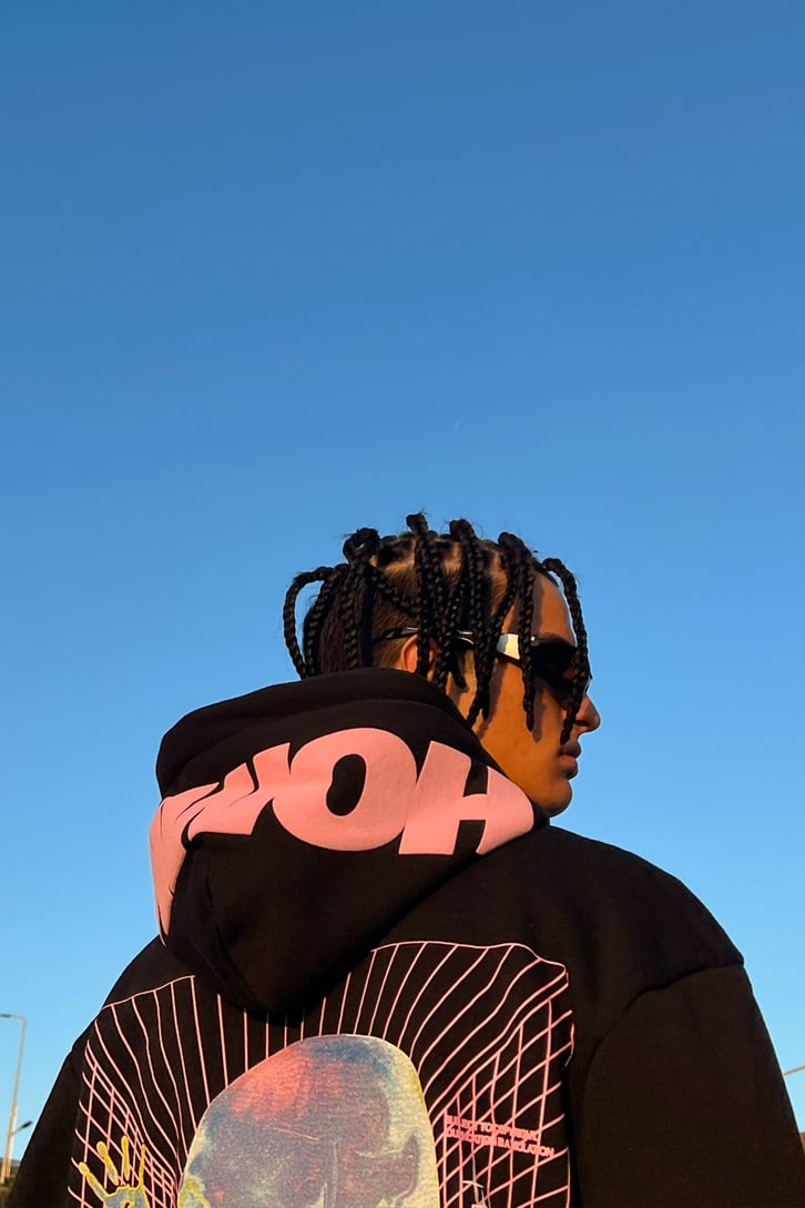 Homme Sırt Baskılı Zipper Siyah Sweatshirt