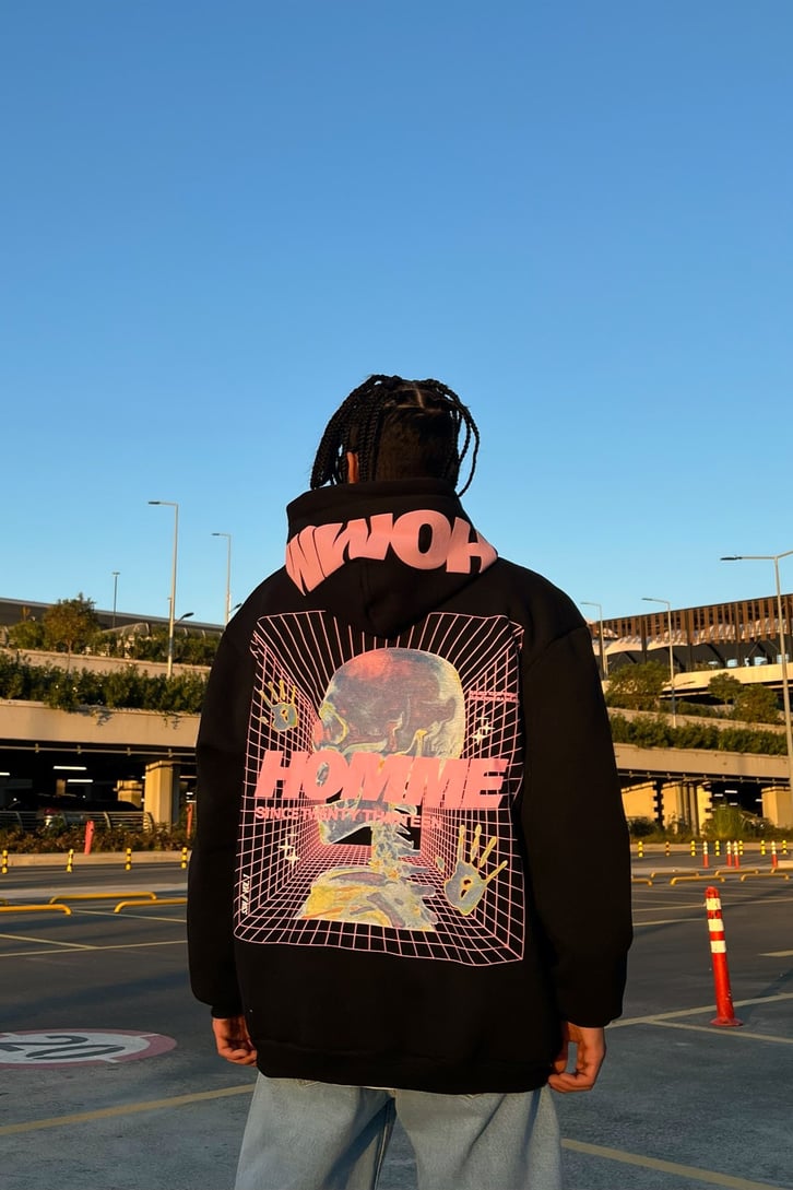 Homme Sırt Baskılı Zipper Siyah Sweatshirt