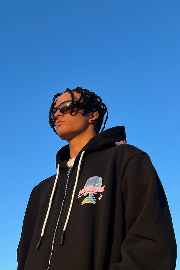 Homme Sırt Baskılı Zipper Siyah Sweatshirt