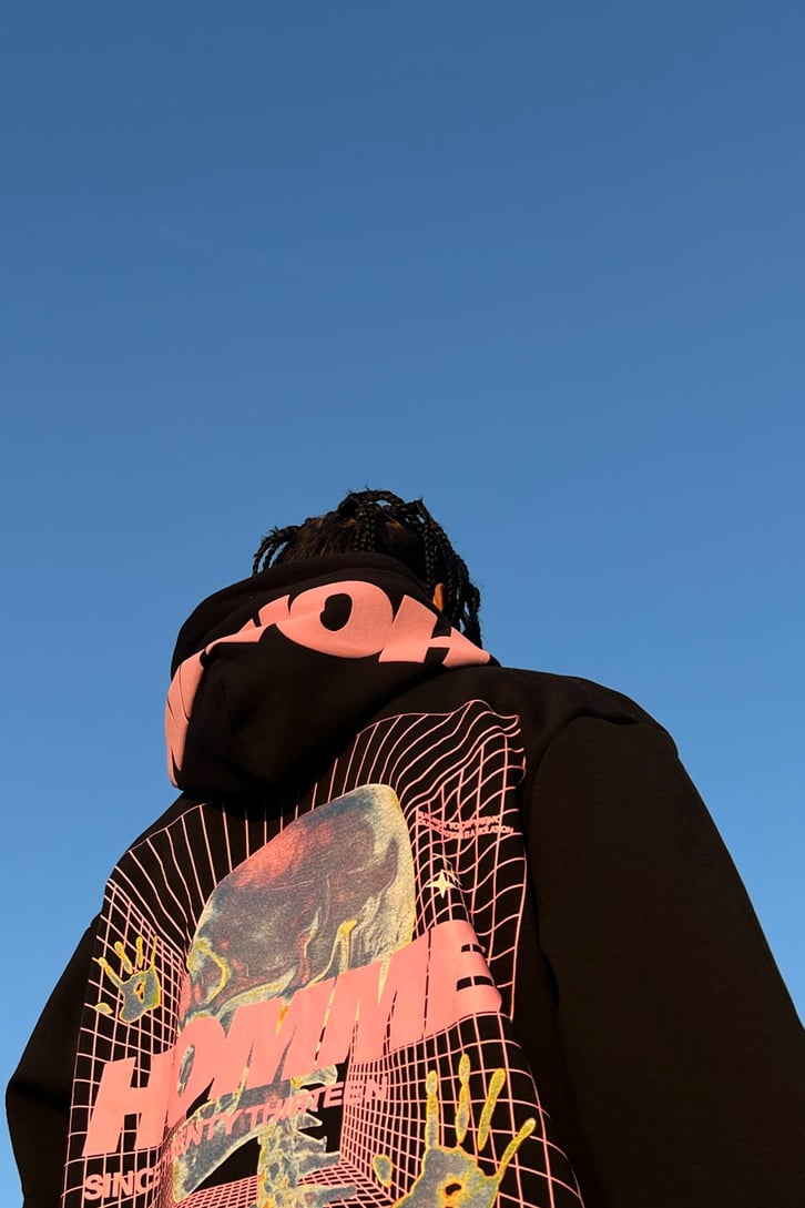 Homme Sırt Baskılı Zipper Siyah Sweatshirt