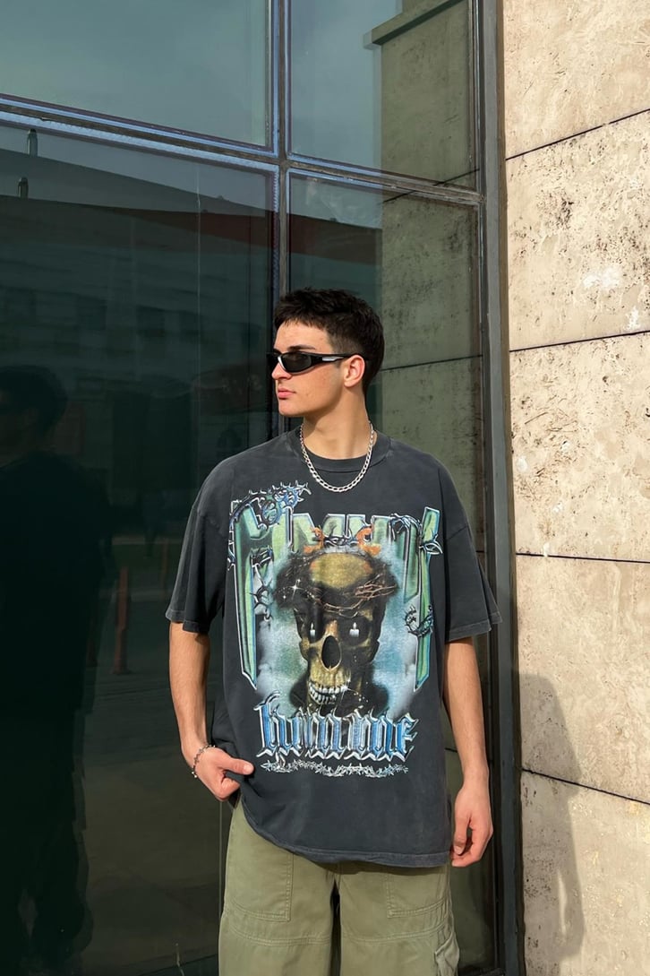 Homme Skull Acid Wash Oversize Tshirt