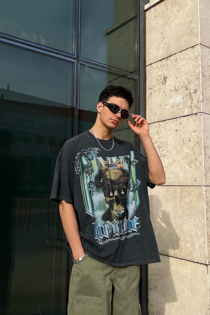 Homme Skull Acid Wash Oversize Tshirt