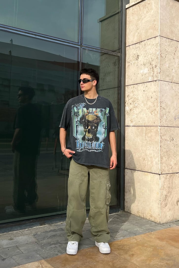 Homme Skull Acid Wash Oversize Tshirt