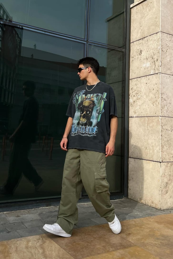 Homme Skull Acid Wash Oversize Tshirt
