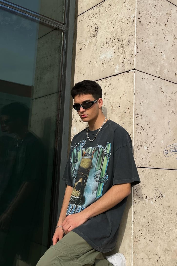 Homme Skull Acid Wash Oversize Tshirt