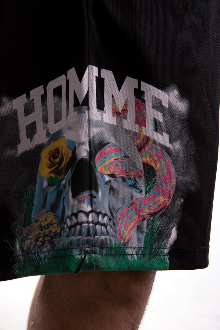 Homme Skull Baskılı Siyah Şort