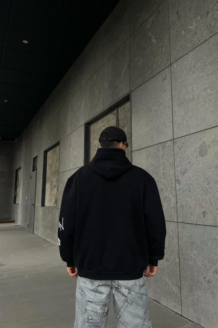 Homme XI Baskılı Siyah Oversize Hoodie