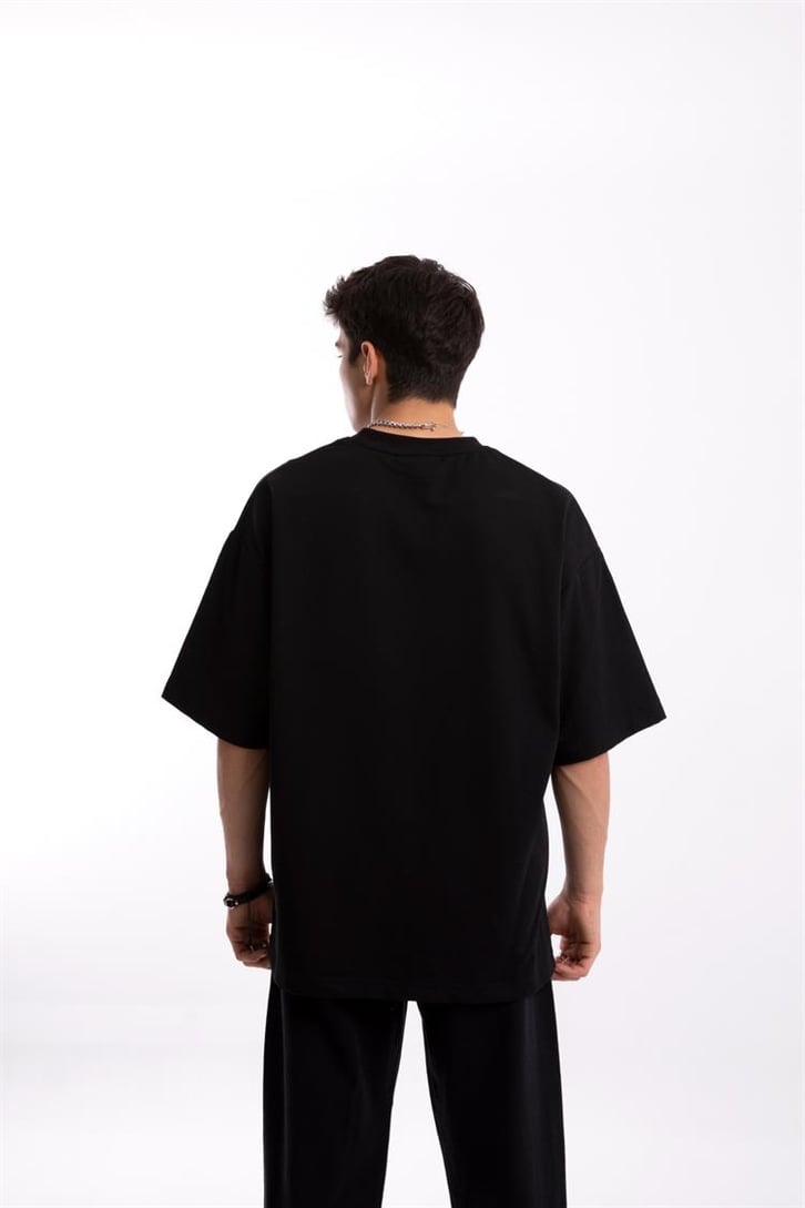 Horse Nakışlı Siyah Oversize Tişört