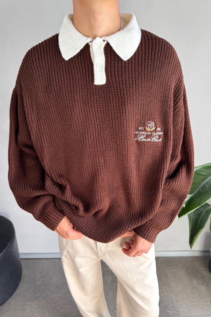House Club Nakışlı  Polo Yaka Kazak