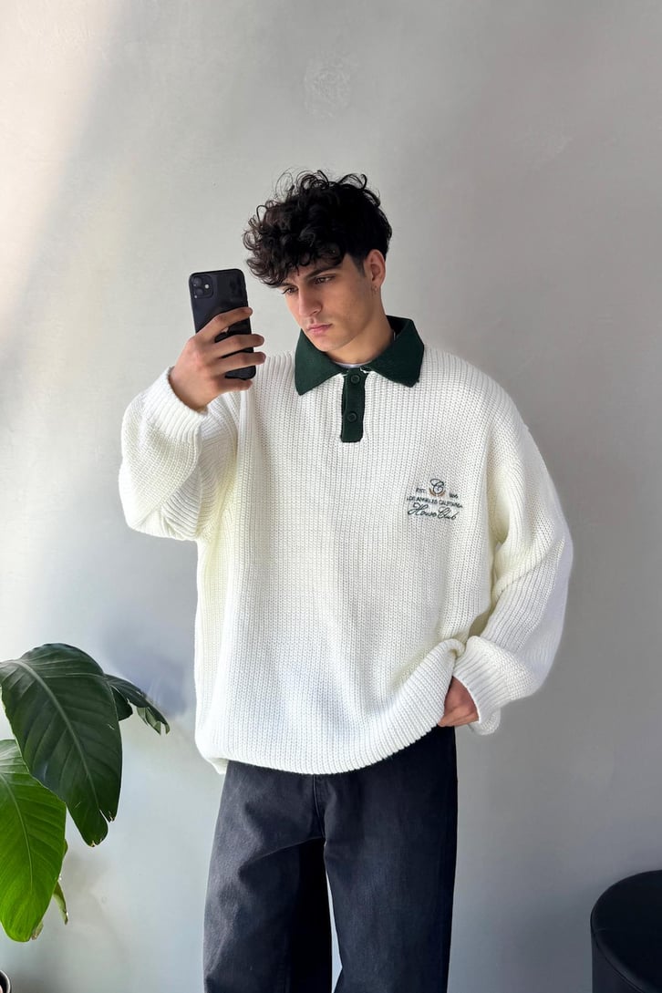 House Club Nakışlı  Polo Yaka Kazak