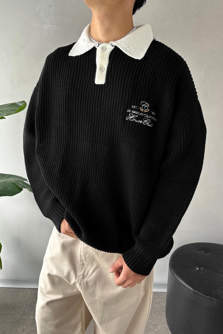 House Club Nakışlı  Polo Yaka Kazak