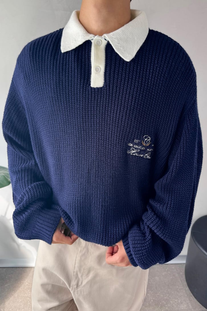 House Club Nakışlı  Polo Yaka Kazak