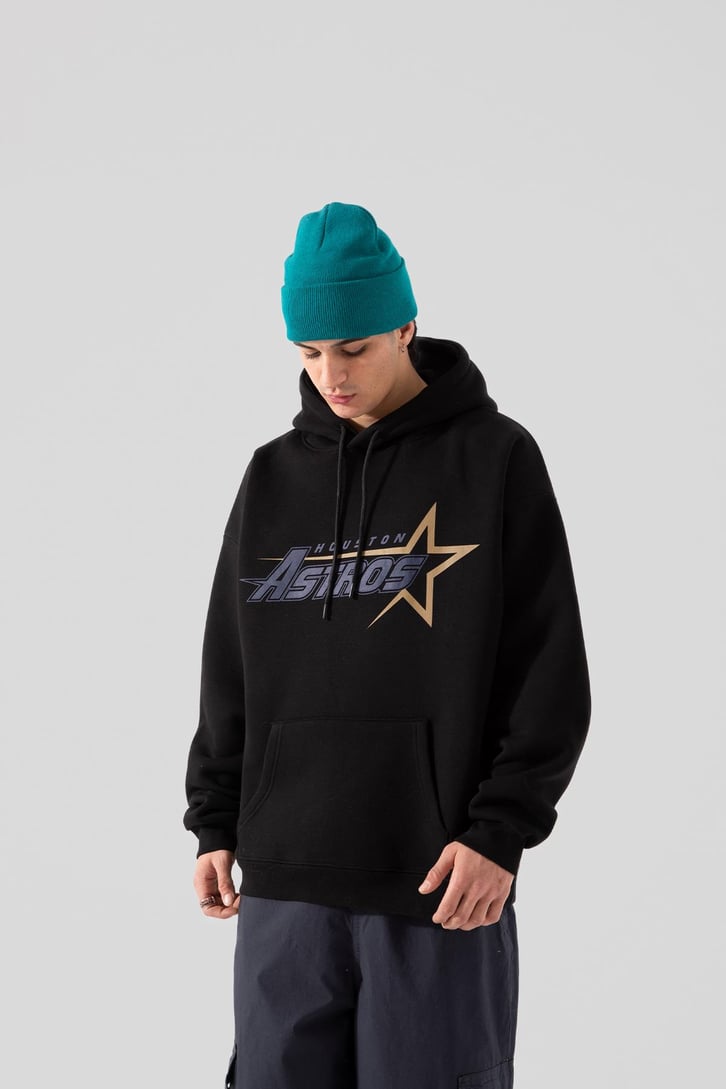 Houston Astros Baskılı Bej Oversize Hoodie