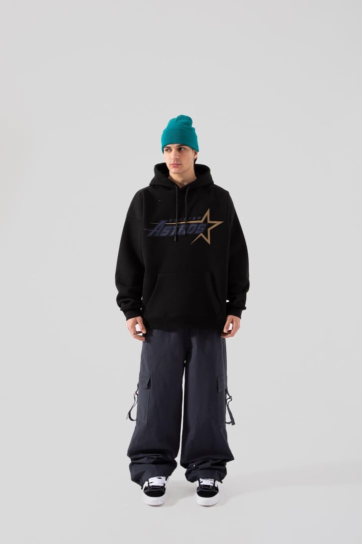 Houston Astros Baskılı Bej Oversize Hoodie