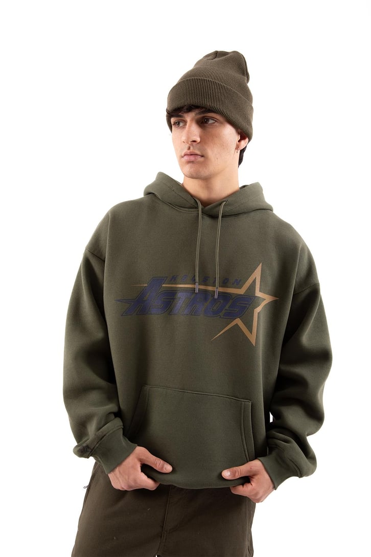 Houston Astros Baskılı Haki Oversize Hoodie