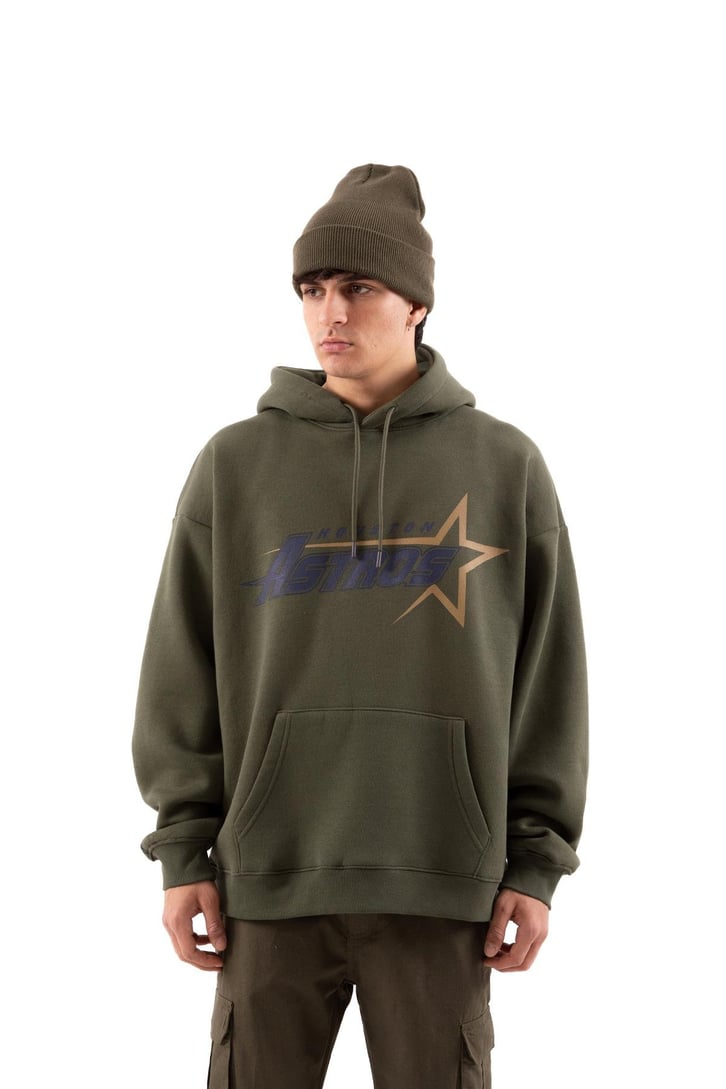 Houston Astros Baskılı Haki Oversize Hoodie