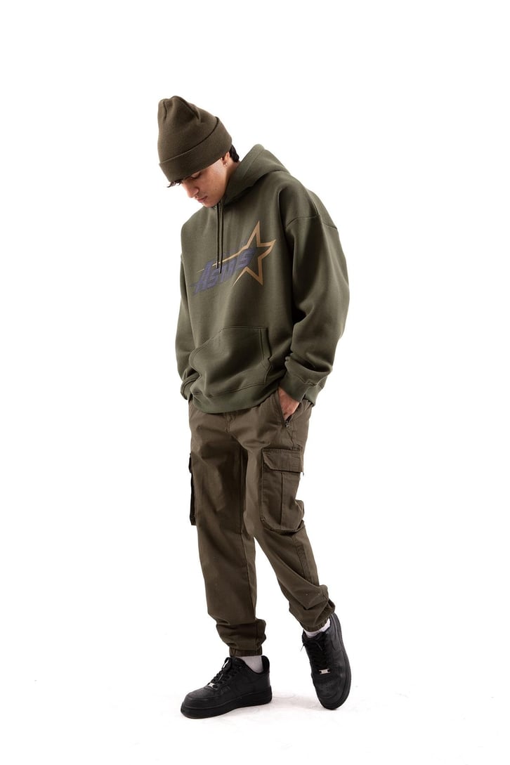 Houston Astros Baskılı Haki Oversize Hoodie
