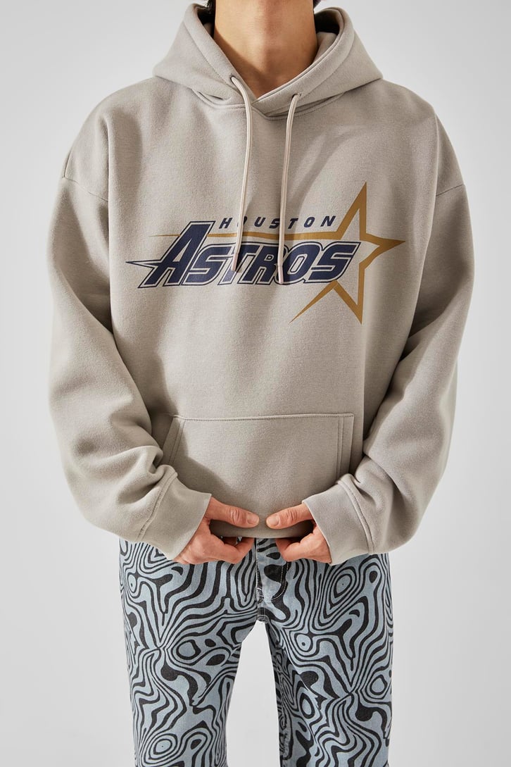 Houston Astros Baskılı Taş Rengi Oversize Hoodie