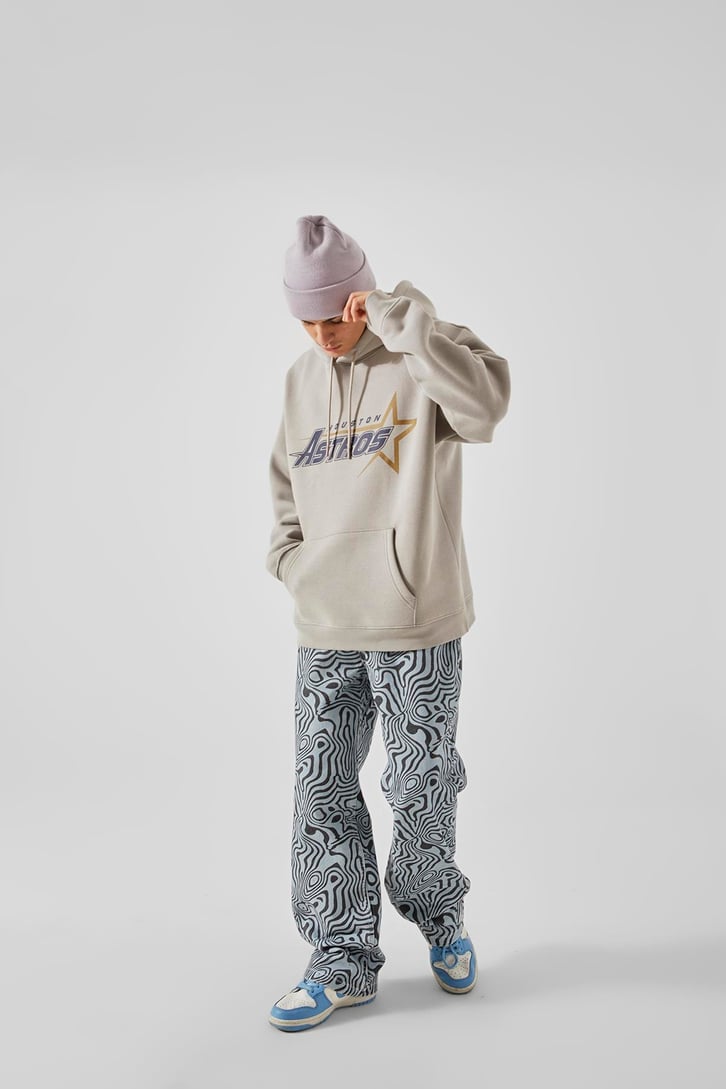 Houston Astros Baskılı Taş Rengi Oversize Hoodie