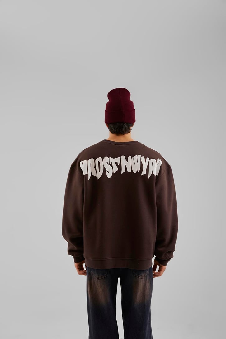 Hrstnwyrk Baskılı Kahverengi Oversize Sweatshirt