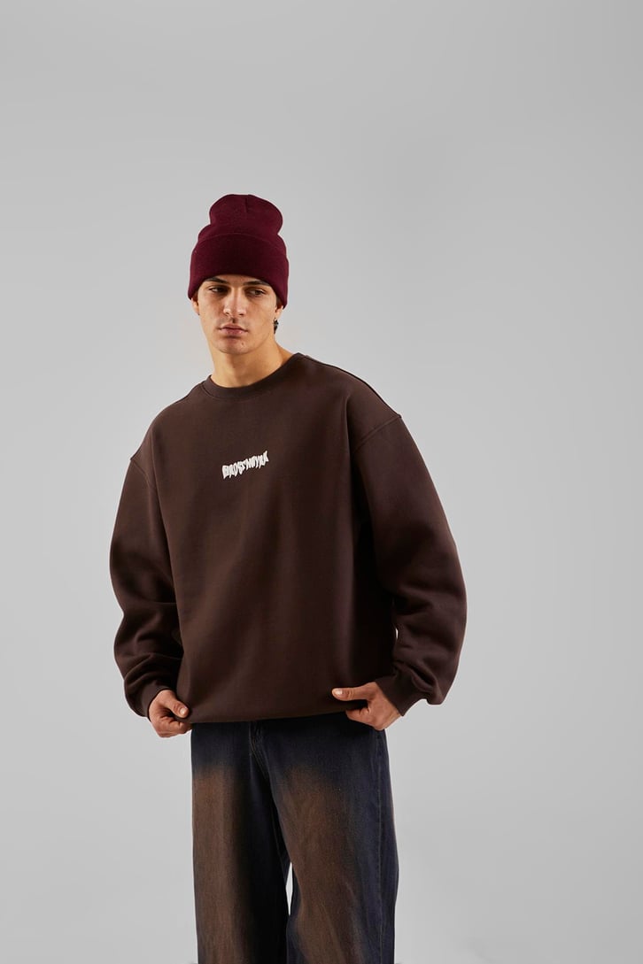 Hrstnwyrk Baskılı Kahverengi Oversize Sweatshirt