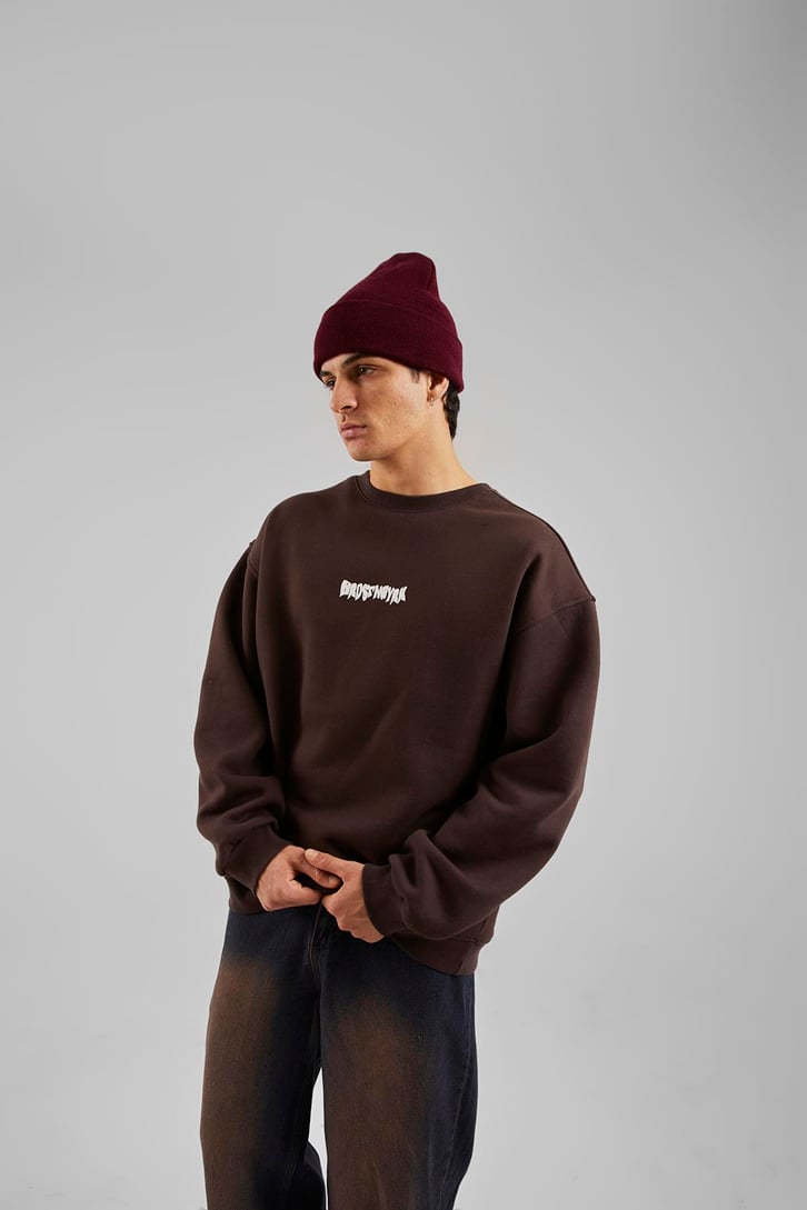 Hrstnwyrk Baskılı Kahverengi Oversize Sweatshirt