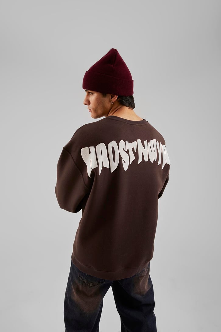 Hrstnwyrk Baskılı Kahverengi Oversize Sweatshirt