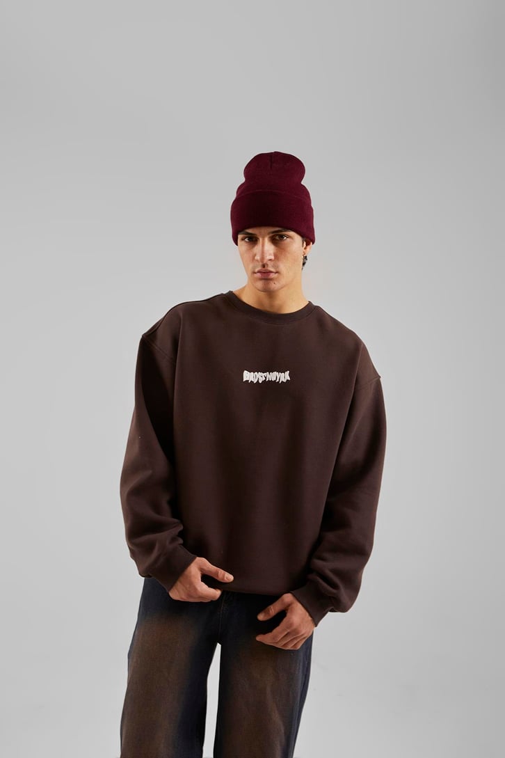 Hrstnwyrk Baskılı Kahverengi Oversize Sweatshirt