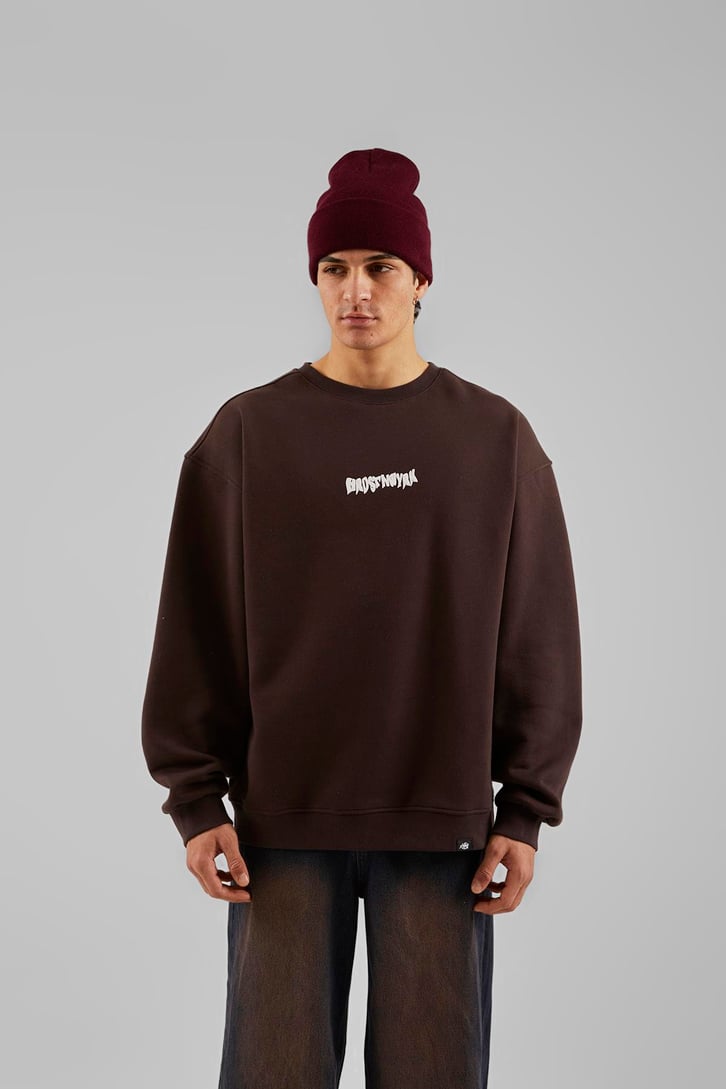Hrstnwyrk Baskılı Kahverengi Oversize Sweatshirt