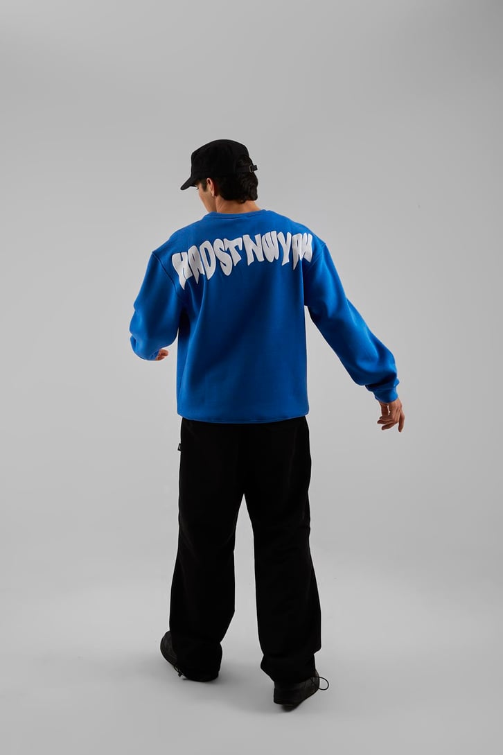 Hrstnwyrk Baskılı Mavi Oversize Sweatshirt