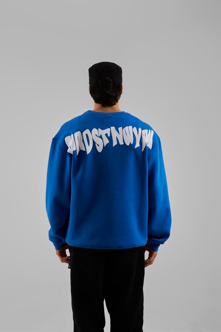 Hrstnwyrk Baskılı Mavi Oversize Sweatshirt