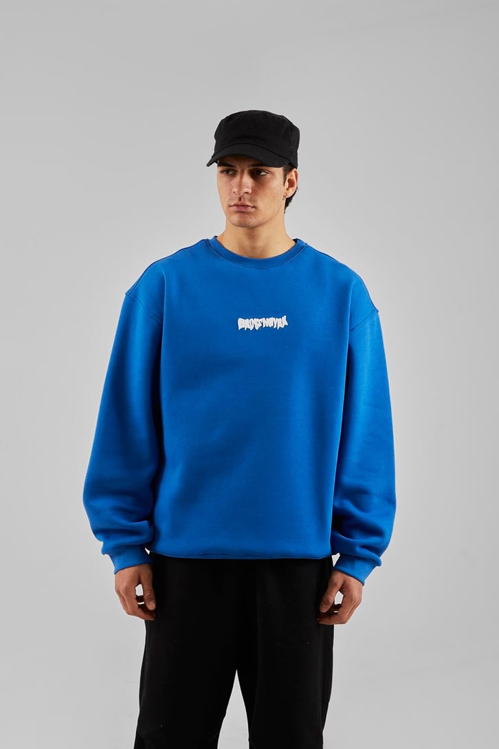Hrstnwyrk Baskılı Mavi Oversize Sweatshirt