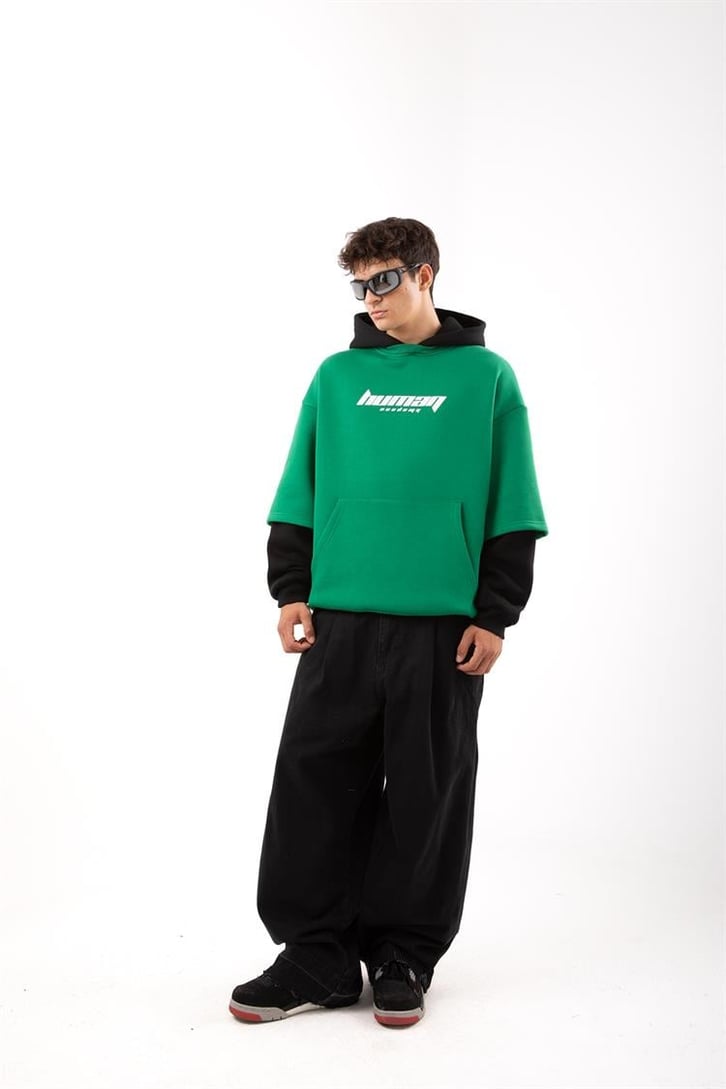 Human Academy 90's Fit Yeşil Hoodie