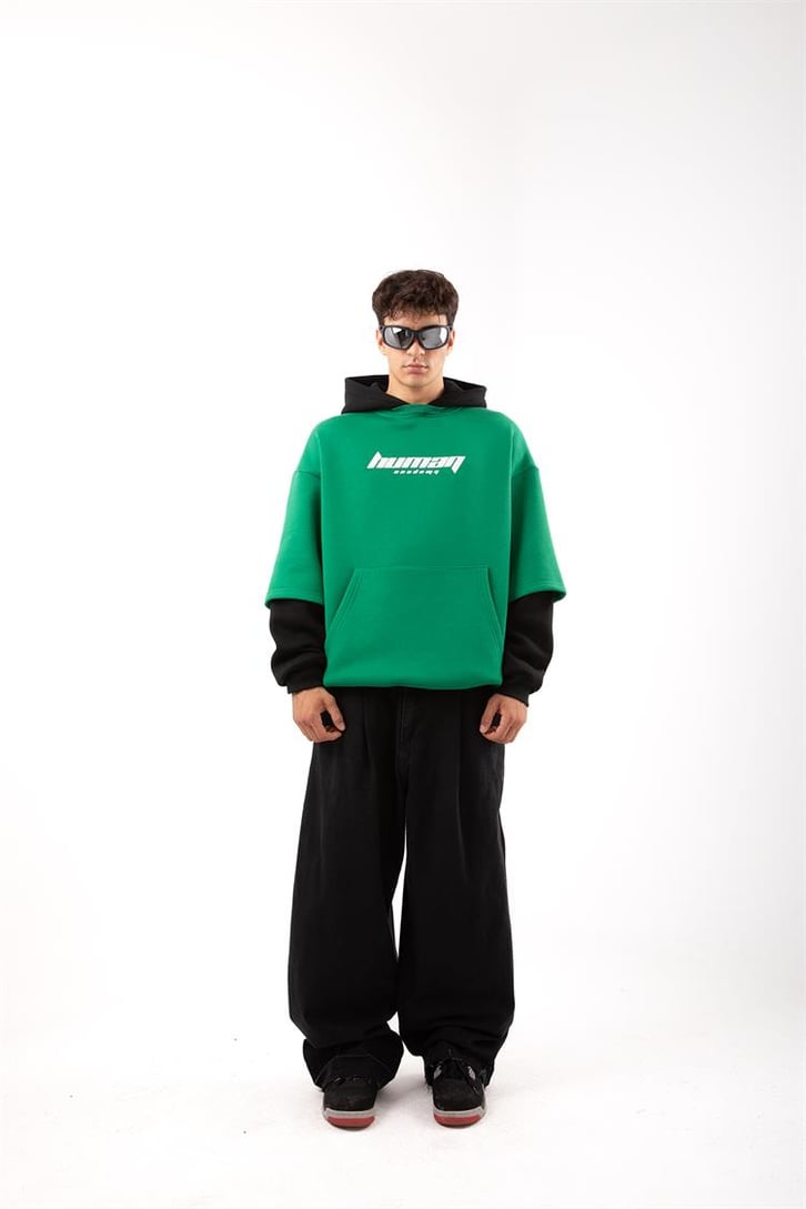 Human Academy 90's Fit Yeşil Hoodie