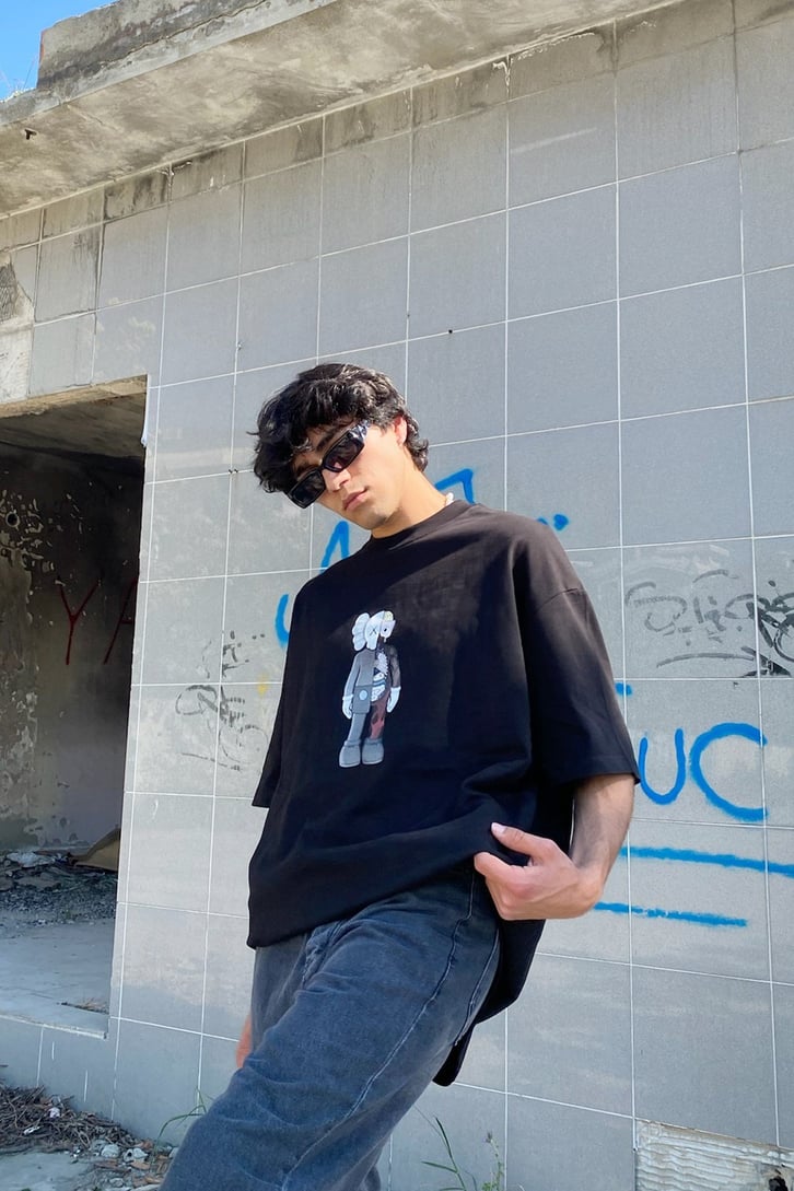 Human Anatomy Baskılı Siyah Oversize Tshirt